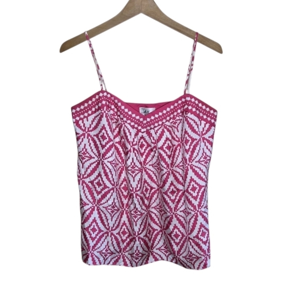 Milly | Pink & White Geometric Print Spaghetti Strap Silk Camisole Size 6